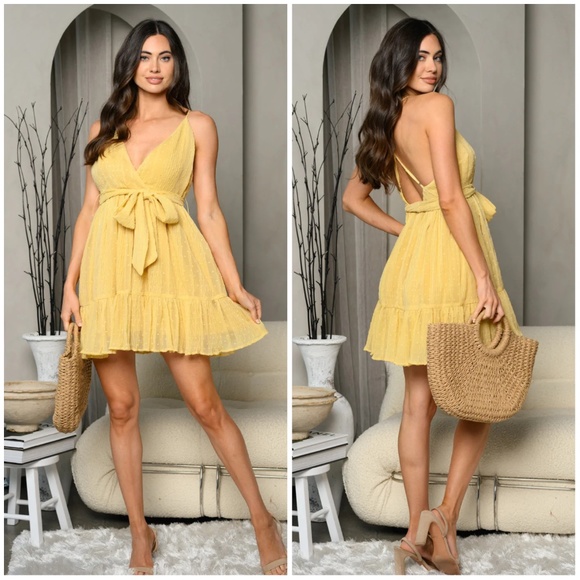 SLEEVELESS OVERWRAP FRONT RUFFLE V-NECK MINI DRESS - Picture 1 of 5